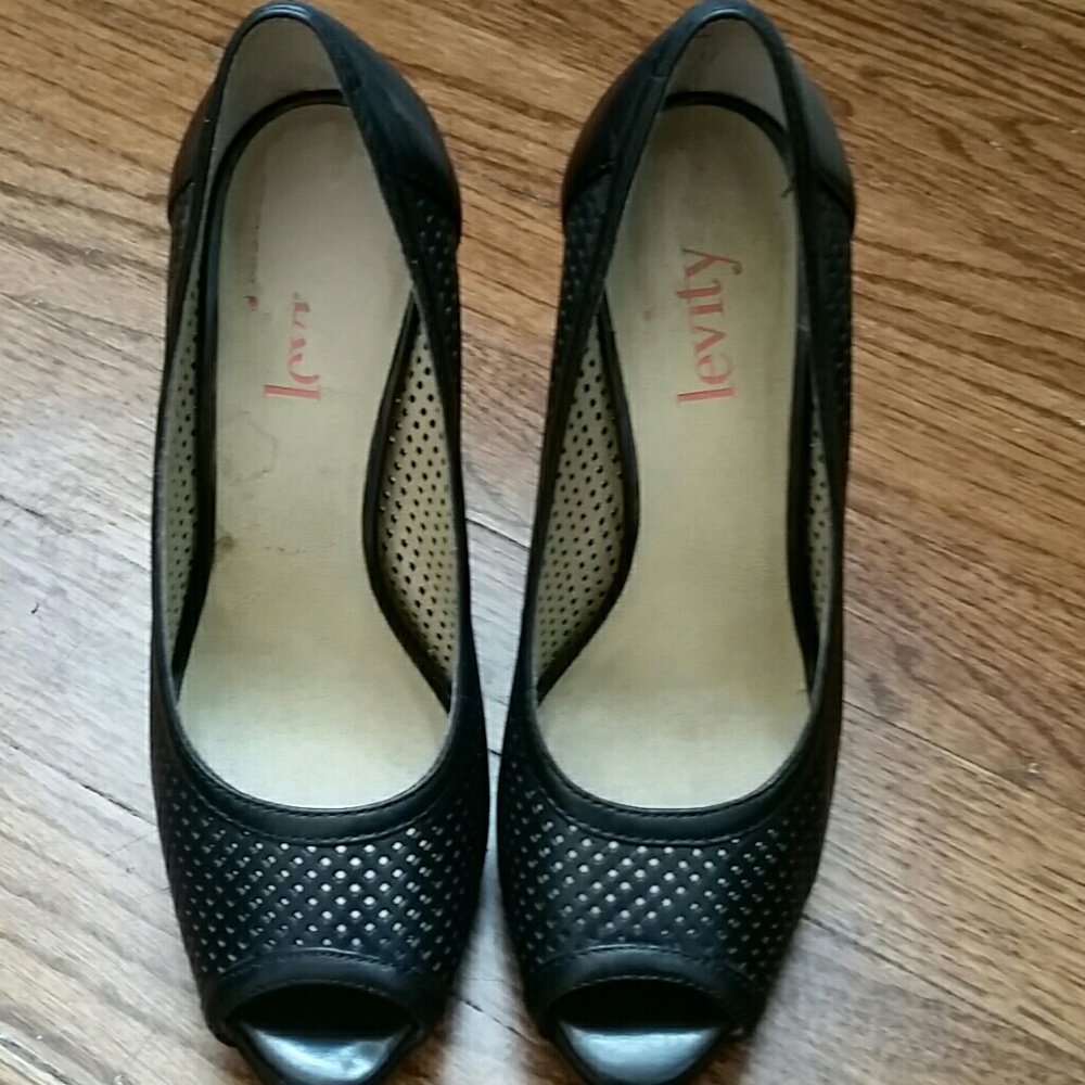 Levity Black Leather Peep-Toe High Heels - Size 5.5 - Picture 4 of 8
